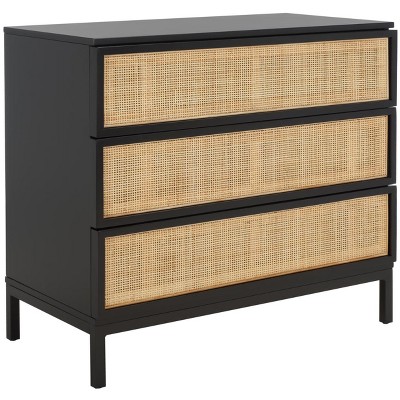 Black and Natural Rattan 3-Drawer Chest