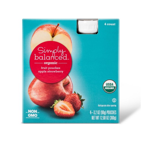 Organic Apple Strawberry Fruit Pouches 4ct 3 2oz Simply