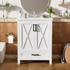 KWPZQEB Farmhouse Bathroom Vanity with Ceramic Sink, Freestanding Vanity with Divided Drawer, Floor Storage Cupboard with Dual Storage Shelves - 3 of 4