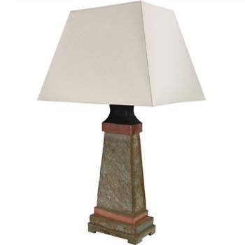Sunnydaze Contemporary Natural Slate with Copper Trim and Fabric Cream Shade Accent Indoor/Outdoor Weather-Resistant Table Lamp