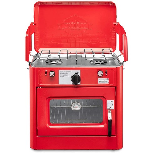 Hike Crew Portable Camping Oven with Dual Burner Propane Stove - Red