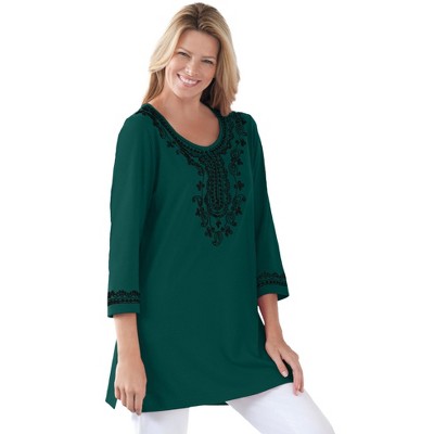 Woman Within Plus Size Embroidered Knit Tunic