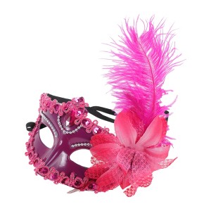 Unique Bargains Ostrich Feather Half Face Party Mask Rose Red 1 Pc - 1 of 4