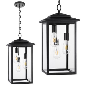 LamQee Large Outdoor Pendant Lights Fixture 3-Lights Modern Outdoor Ceiling Hanging Lights Chandeliers with Glass Shade - 1 of 4