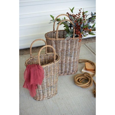 Wicker Storage Baskets – Set of Two Tall Oval Decorative Pieces by Kalalou