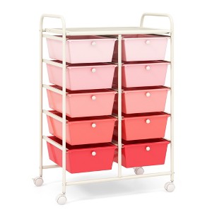 Tangkula 10-Drawer Rolling Storage Cart Tools Scrapbook Paper Organizer on Wheels Pink Gradient - 1 of 4