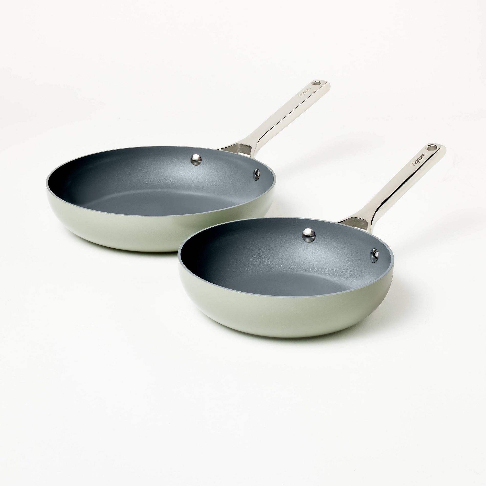 2pk (8" & 10") Nonstick Ceramic Coated Aluminum Frypan Set Sage Green - Figmint™