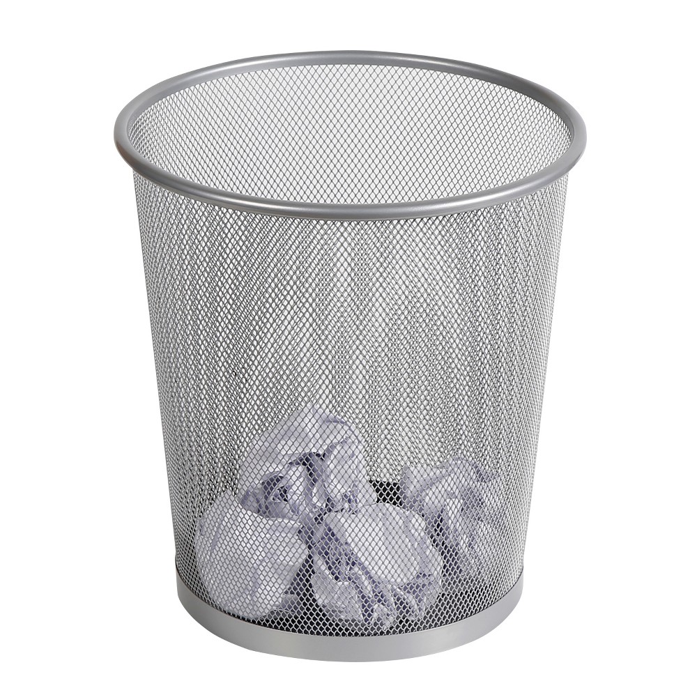 Photos - Waste Bin Mesh Waste Basket Silver - Brightroom™: Steel Wire Mesh, Office Trash Can, Nonslip Base, Fingerprint-Resistant