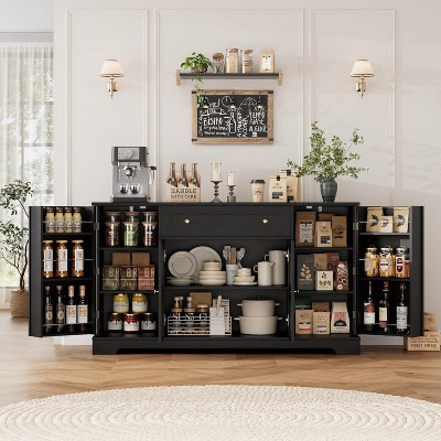 SweDrea Black Wood Coffee Bar Cabinet with Adjustable Shelves