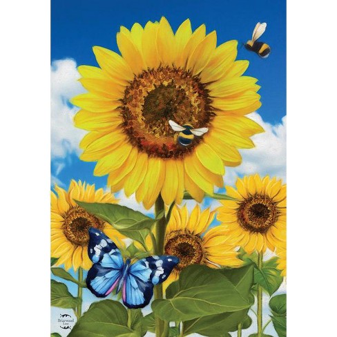 Sunflower Field Summer House Flag – 28 X 40 Inches, Butterflies & Floral Design, Briarwood Lane Polyester