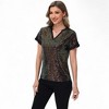 Anna-Kaci Women's Sequin Short Sleeve Top with Satin Trim V-Neckline and Rolled Cuffs - 4 of 4