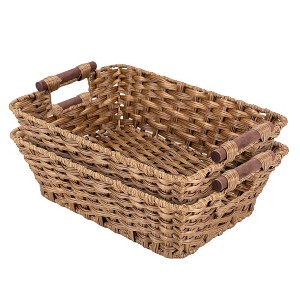 Aoibox Waterproof Hand-Woven Wicker Storage Baskets with Handles Blue 2 Pack Organize Pantry Living Room Bathroom - 1 of 4