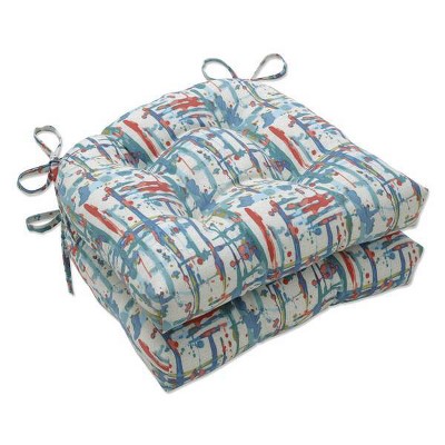 2pk Outdoor/Indoor Reversible Chair Pad Set Quiddt Americana Blue - Pillow Perfect