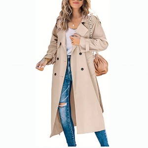 Garvee Women's Double Breasted Long Trench Coat Windproof Classic Lapel Belted Overcoat with Pockets - 1 of 2
