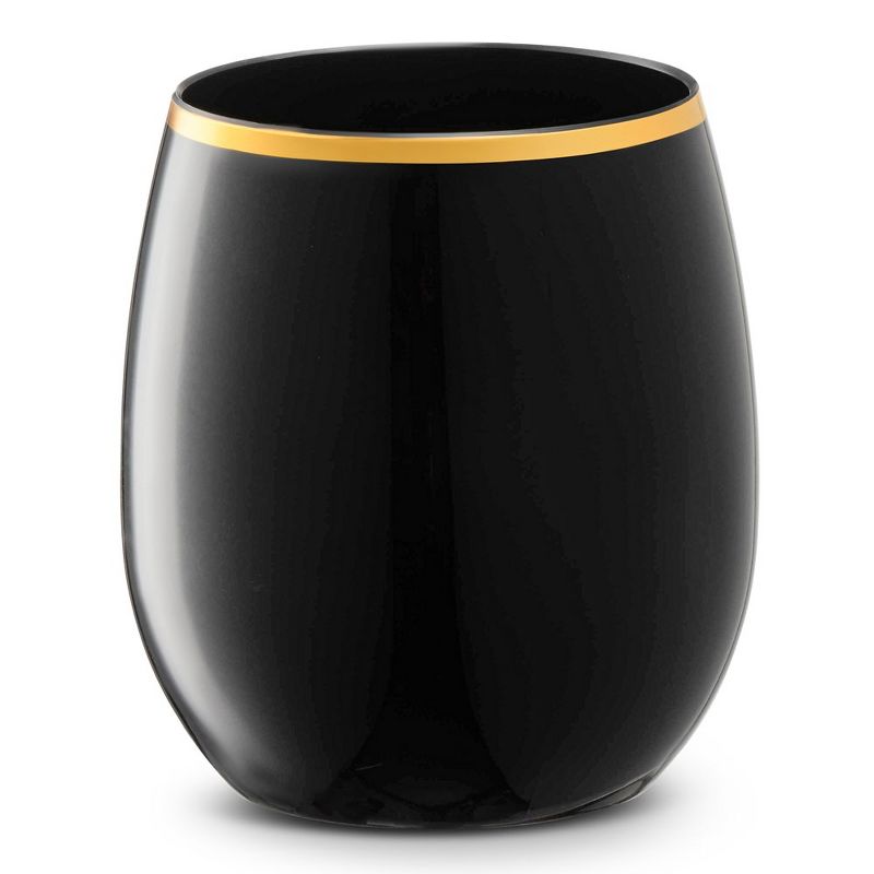 Smarty Had A Party 12 oz. Black with Gold Elegant Stemless Plastic Wine Glasses (64 Glasses), 1 of 3