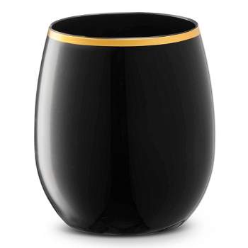 Smarty Had A Party 12 oz. Black with Gold Elegant Stemless Plastic Wine Glasses (64 Glasses)