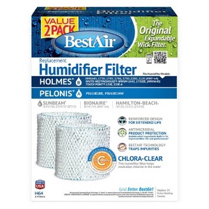 BestAir 2pk H64 Humidifier Replacement Filter for Holmes Humidifiers: Wick Filter, Captures Minerals & Bacteria, 10.1" Height - 1 of 4