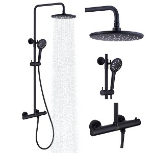 CASAINC 3-Spray Patterns 9 Inches Thermostatic Rain Shower Faucet Wall Mount Dual Shower Heads with Spot Resist - 1 of 4