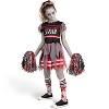 Joyfy Girls Spooky Zombie Cheerleader Halloween Costume Set with Pom Poms | "Fearleader" Halloween Outfit with Top, Skirt & Accessories for Kids - 4 of 4