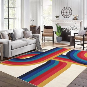 Water-Resistant Modern Area Rug, Low-Pile Non-Slip Soft Carpet for Bedroom, Dining Room, Home Office – Colorful Floral Design - 1 of 4