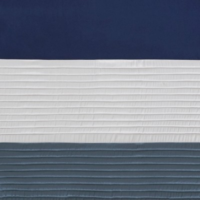 Navy and White Faux Silk Light-Filtering Drapes