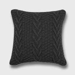 20"x20" Oversize Chunky Sweater Knit Square Throw Pillow Black - Evergrace