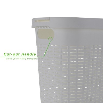 White Slim Rectangular Wicker Laundry Hamper with Lid