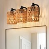 PAKOKULA 3-Light Boho Matte Black Vanity Light with Yellow Woven Shade - 2 of 4