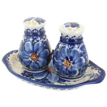Blue Rose Polish Pottery 42 Vena Salt & Pepper Shakers with Tray