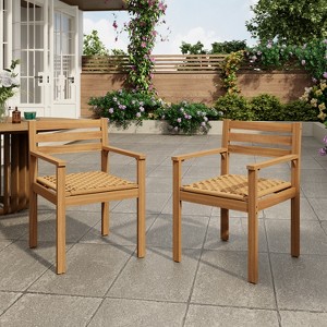 Christopher Knight Home Arnold Outdoor Wood and Rattan Dining Chairs with Woven Seats (Set of 2) - 1 of 4