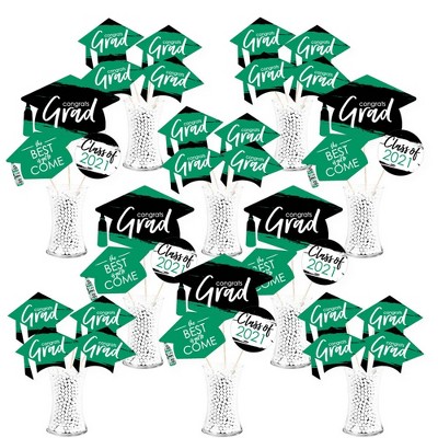 Big Dot of Happiness Green Grad - Best is Yet to Come - 2021 Green Graduation Party Centerpiece Sticks - Showstopper Table Toppers - 35 Pieces