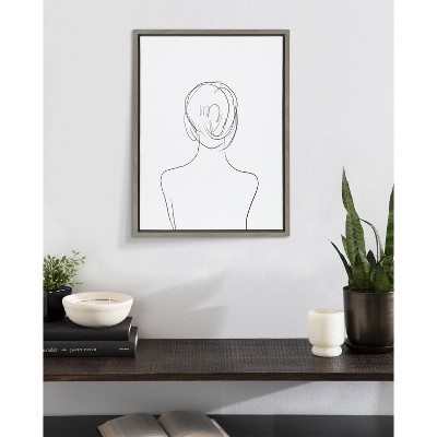 Minimalist Woman Line Art Print on Canvas with Gray Frame, 18x24