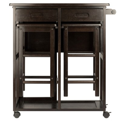 Dark Brown Drop Leaf Kitchen Cart with Storage