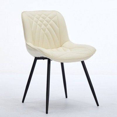 Dolonm Set of 2 Mid-Century Modern Dining Chairs – Upholstered PU Leather Kitchen Chairs with Ventilated Cushion & Sturdy Metal Legs