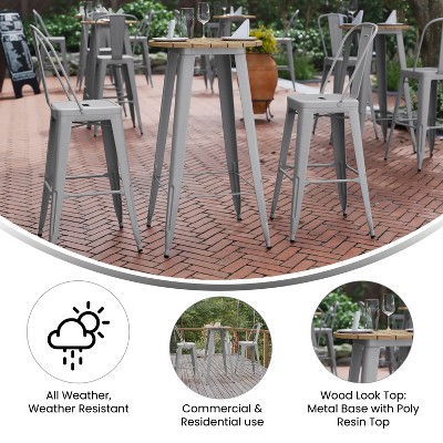 Declan Brown Poly Resin Top with Silver Steel Base Bar Table
