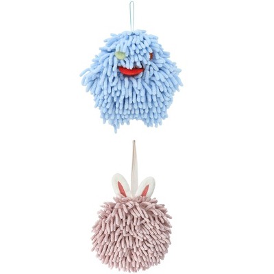 REGALWOVEN Soft Absorbent Chenille Decorative Hanging Ball Hand Towels 2 Pcs