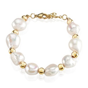 ELYA Women's Polished Freshwater Pearl and Gold Plated Bead Bracelet - 7.5" - 1 of 4