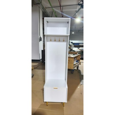 Hall cabinet with Storage, 4 Gold Hooks & Metal Legs for Entryway