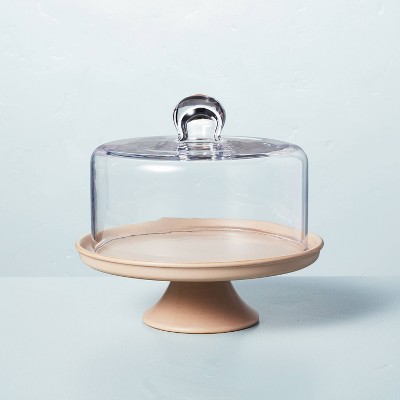 9" Modern Rim Stoneware Cake Stand with Glass Cloche Sunset Taupe - Hearth & Hand™ with Magnolia