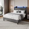 Bed Frame with LED Lights and Charging Station, Fabric Upholstered Platform Full Bed Frame with Headboard, No Box Spring Needed, Gray - 3 of 4