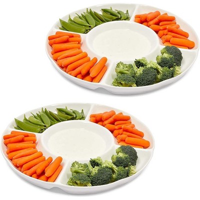 Juvale 2 Pack Ceramic Appetizer Serving Platter Tray for Parties, Fruit, Chip and Dip, 12 in.