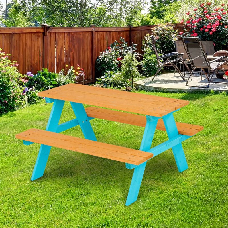 Kids&#39; Outdoor Wood Rectangle Picnic Table - Turquoise - Teamson Kids, 3 of 10