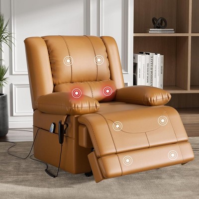 Dual Motor Lift Recliner with Massage Heating USB Ports Breathable Leather for Seniors