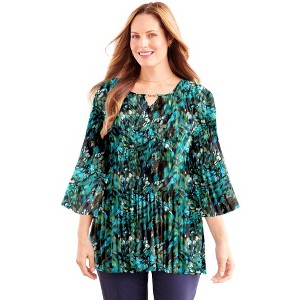 Catherines Women's Plus Size Petite Affinity Chain Pleated Blouse - 1 of 4