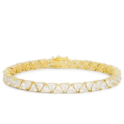 Slickblue Remembrance 7-Inch Tennis Bracelet, 28ct Trillion-Cut CZ Stones, 18k Gold Plating, Women's Lock Clasp