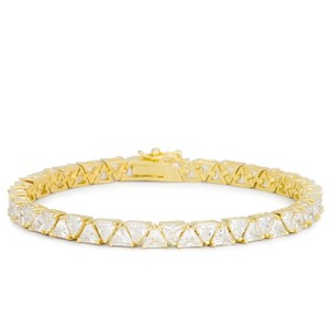 Slickblue Remembrance 7-Inch Tennis Bracelet, 28ct Trillion-Cut CZ Stones, 18k Gold Plating, Women's Lock Clasp - 1 of 3