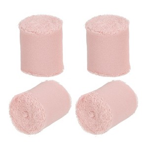 Unique Bargains DIY Crafts Party Gift Wrapping Fringe Chiffon Silk Ribbon 4 Rolls - 1 of 4