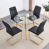 5-Piece Dining Set with Glass Round Table and 4 PU Armless Chairs - 2 of 4