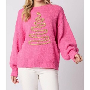 Women's Christmas Tree Lurex Thread Embroidery Sweater - Peach Love - 1 of 4