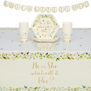 Sparkle and Bash Serves 24, 75 Pieces Gender Reveal Bee Theme Disposable Party Pack, He Or She What Will It Bee - 1 of 4